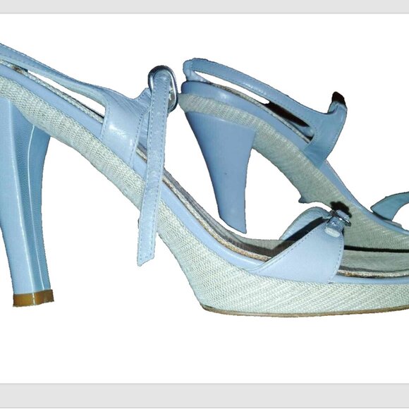 Bebe Light Blue and Linen High Heel Sandals Size 9 M - Picture 2 of 10